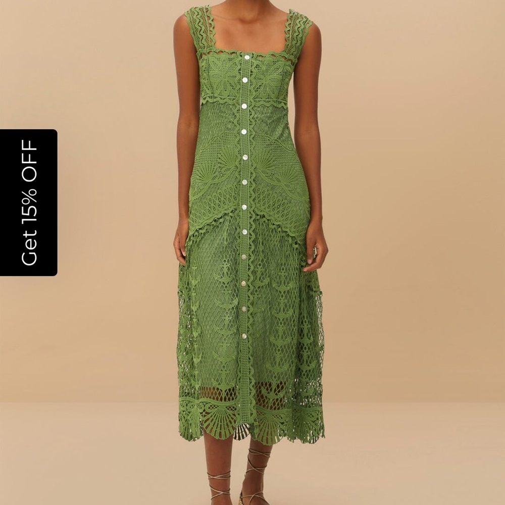 FARM Rio Olive Lace Midi Dress